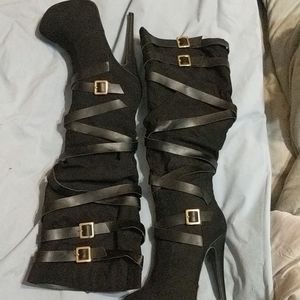 Platform strappy knee boots